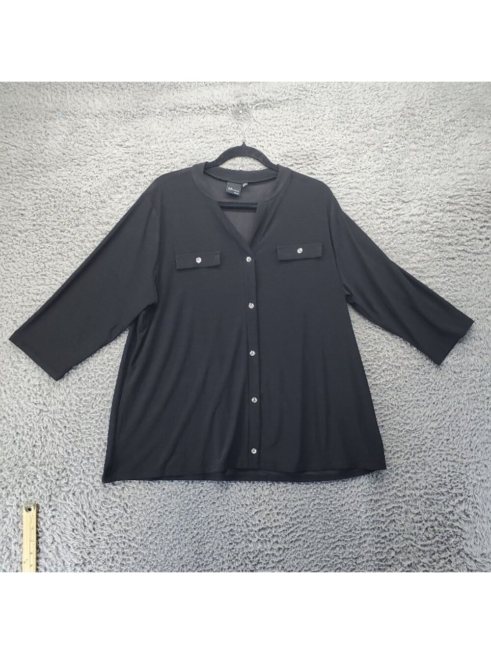 Elie McCarthy Top Womens 2X Black Button Front 3/4 Sleeve Stretch *NWT*